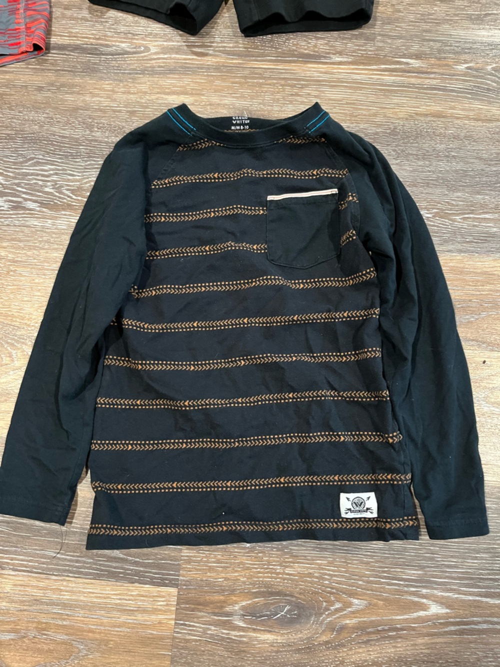 Shaun White Black Long-Sleeve Tee with Orange Accent Stripes